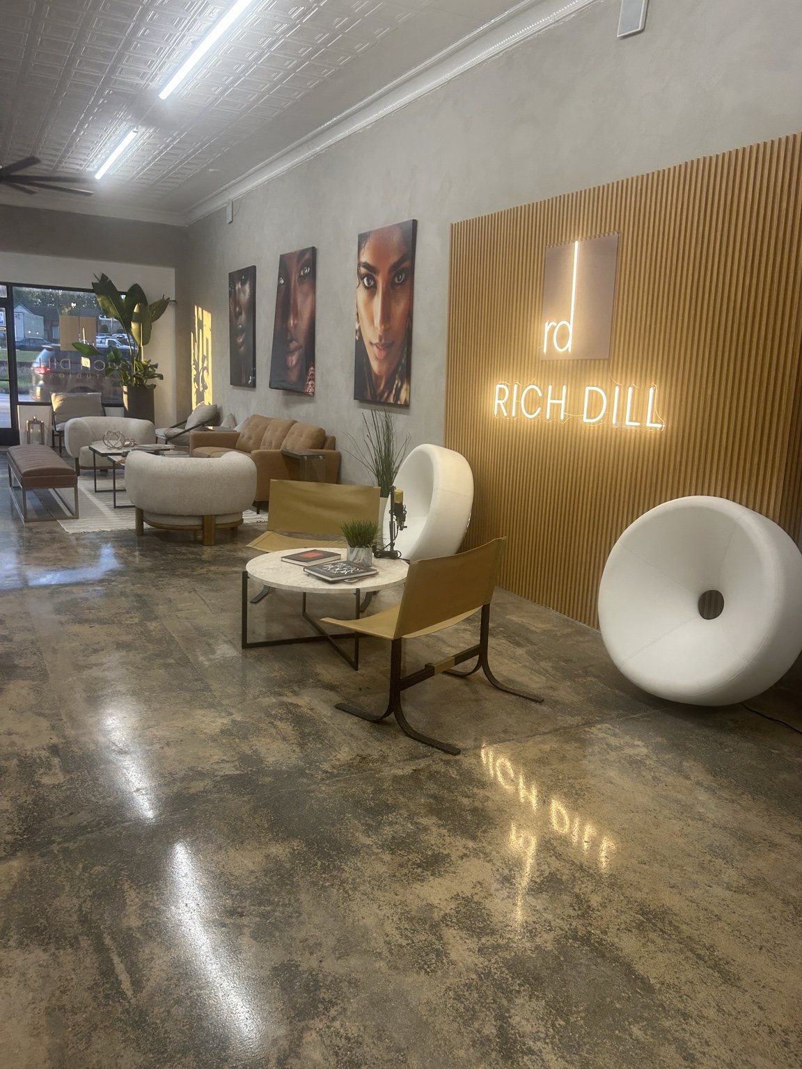 The Rich Dill Studios lounge and signature logo wall